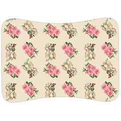 Retro Dog Floral Pattern Ecru Velour Seat Head Rest Cushion