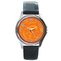 Pop Orange Round Metal Watch by ArtByAmyMinori