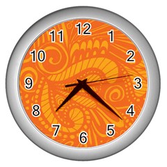 Pop Orange Wall Clock (silver) by ArtByAmyMinori