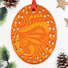 Pop Orange Oval Filigree Ornament (two Sides) by ArtByAmyMinori