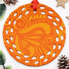 Pop Orange Round Filigree Ornament (two Sides) by ArtByAmyMinori