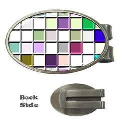 Color Tiles Abstract Mosaic Background Money Clips (Oval) 