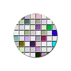 Color Tiles Abstract Mosaic Background Rubber Round Coaster (4 pack) 