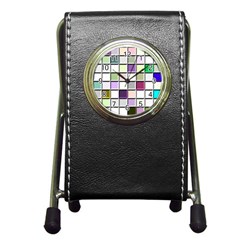 Color Tiles Abstract Mosaic Background Pen Holder Desk Clock