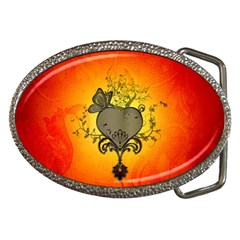 Wonderful Heart With Butterflies And Floral Elements Belt Buckles by FantasyWorld7