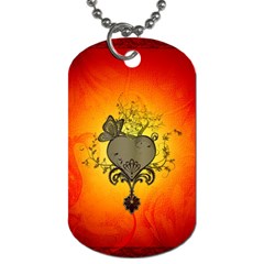 Wonderful Heart With Butterflies And Floral Elements Dog Tag (one Side) by FantasyWorld7