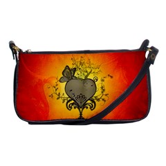 Wonderful Heart With Butterflies And Floral Elements Shoulder Clutch Bag by FantasyWorld7