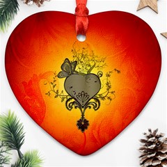 Wonderful Heart With Butterflies And Floral Elements Ornament (heart) by FantasyWorld7