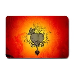 Wonderful Heart With Butterflies And Floral Elements Small Doormat  by FantasyWorld7