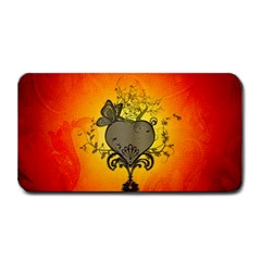 Wonderful Heart With Butterflies And Floral Elements Medium Bar Mats by FantasyWorld7