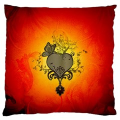 Wonderful Heart With Butterflies And Floral Elements Large Cushion Case (one Side) by FantasyWorld7