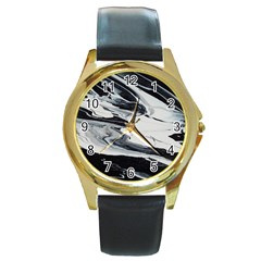 Space Drift 2 Round Gold Metal Watch by WILLBIRDWELL