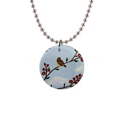 Robin On Plumb Tree Button Necklaces