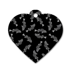 Vintage Fish Skeleton Pattern  Dog Tag Heart (one Side) by Valentinaart