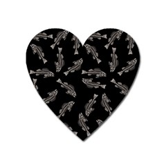 Vintage Fish Skeleton Pattern  Heart Magnet by Valentinaart