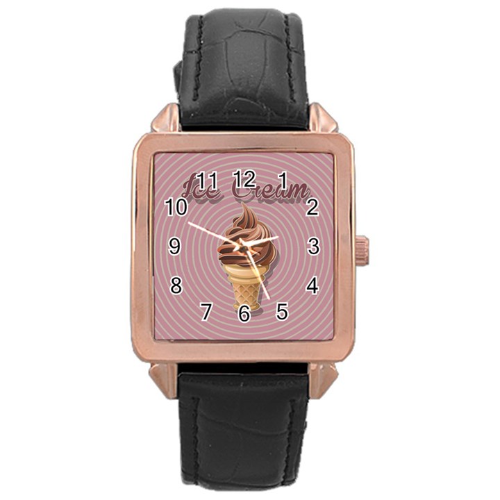 Pop Art Ice Cream Rose Gold Leather Watch 