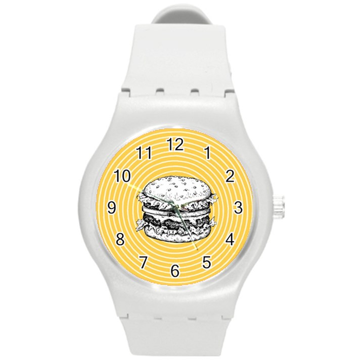 Pop art Hamburger  Round Plastic Sport Watch (M)