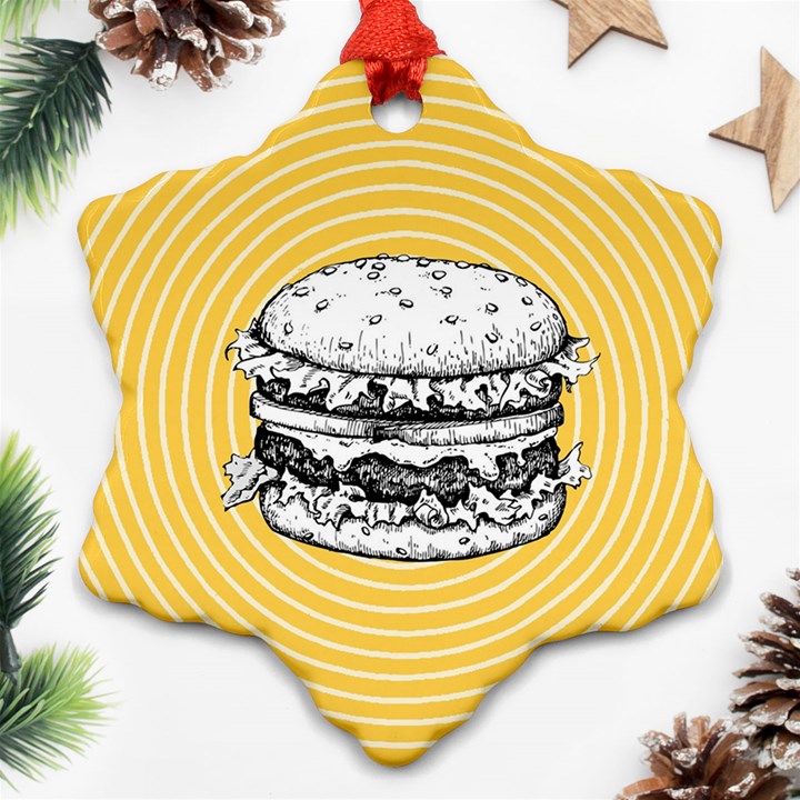 Pop art Hamburger  Snowflake Ornament (Two Sides)