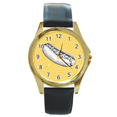 Pop Art Hot Dog Round Gold Metal Watch by Valentinaart