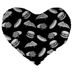 Fast Food Pattern Large 19  Premium Flano Heart Shape Cushions by Valentinaart