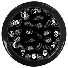 Fast Food Pattern Wall Clock (black) by Valentinaart