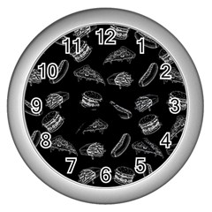 Fast Food Pattern Wall Clock (silver) by Valentinaart