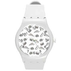 Fast Food Pattern Round Plastic Sport Watch (m) by Valentinaart