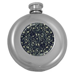 Dark Floral Collage Pattern Round Hip Flask (5 Oz) by dflcprints