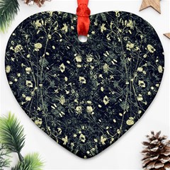 Dark Floral Collage Pattern Heart Ornament (two Sides) by dflcprints