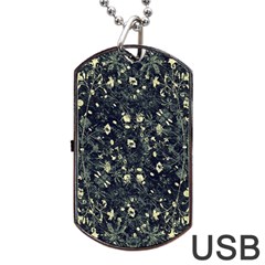 Dark Floral Collage Pattern Dog Tag Usb Flash (one Side) by dflcprints