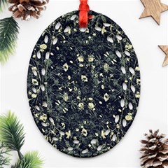 Dark Floral Collage Pattern Ornament (oval Filigree)