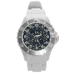 Dark Floral Collage Pattern Round Plastic Sport Watch (l) by dflcprints