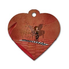 Cute Fairy Dancing On A Piano Dog Tag Heart (Two Sides)