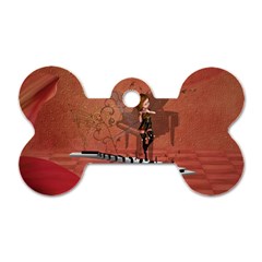 Cute Fairy Dancing On A Piano Dog Tag Bone (Two Sides)