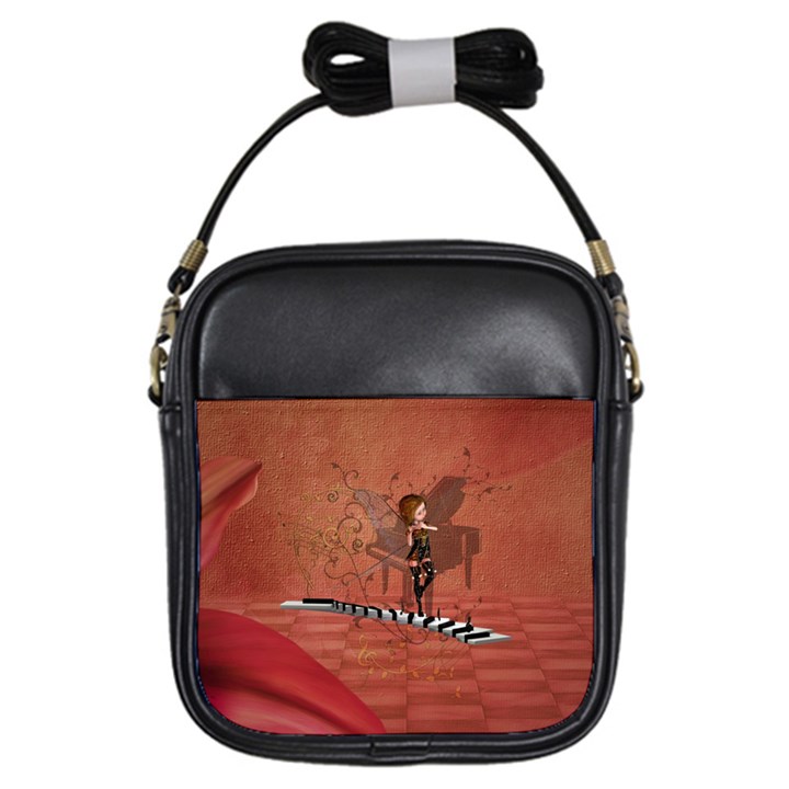 Cute Fairy Dancing On A Piano Girls Sling Bag