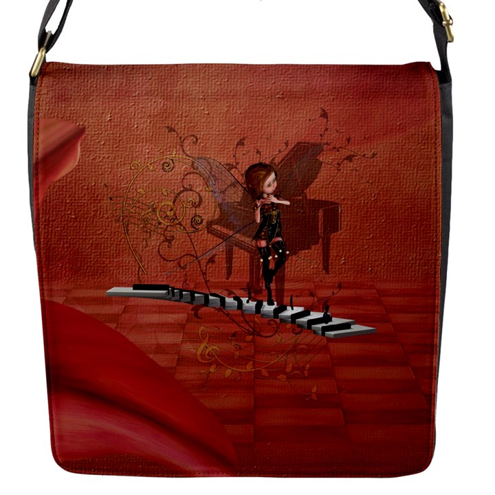 Cute Fairy Dancing On A Piano Flap Closure Messenger Bag (S)