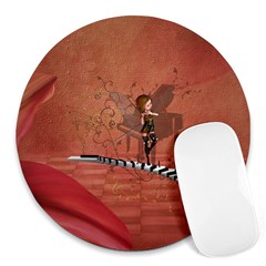 Cute Fairy Dancing On A Piano Round Mousepads