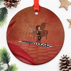 Cute Fairy Dancing On A Piano Ornament (Round)