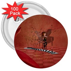 Cute Fairy Dancing On A Piano 3  Buttons (100 pack) 