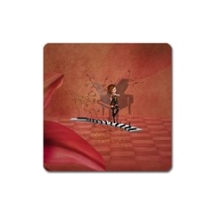 Cute Fairy Dancing On A Piano Square Magnet