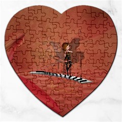 Cute Fairy Dancing On A Piano Jigsaw Puzzle (heart) by FantasyWorld7