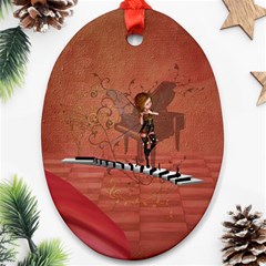 Cute Fairy Dancing On A Piano Oval Ornament (two Sides) by FantasyWorld7