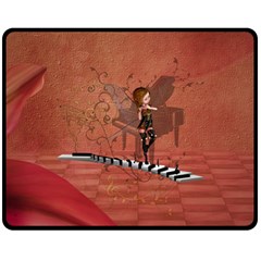 Cute Fairy Dancing On A Piano Fleece Blanket (medium)  by FantasyWorld7