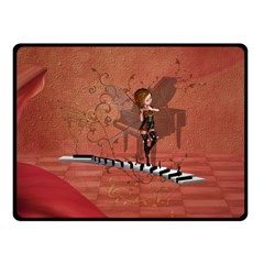 Cute Fairy Dancing On A Piano Fleece Blanket (Small)