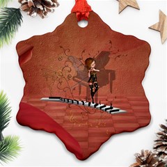 Cute Fairy Dancing On A Piano Snowflake Ornament (Two Sides)