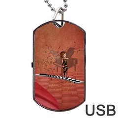 Cute Fairy Dancing On A Piano Dog Tag USB Flash (One Side)