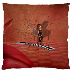 Cute Fairy Dancing On A Piano Large Cushion Case (one Side) by FantasyWorld7