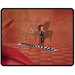 Cute Fairy Dancing On A Piano Double Sided Fleece Blanket (Medium) 