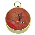 Cute Fairy Dancing On A Piano Gold Compasses Front