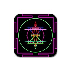 Drawing Of A Color Mandala On Black Rubber Square Coaster (4 pack) 